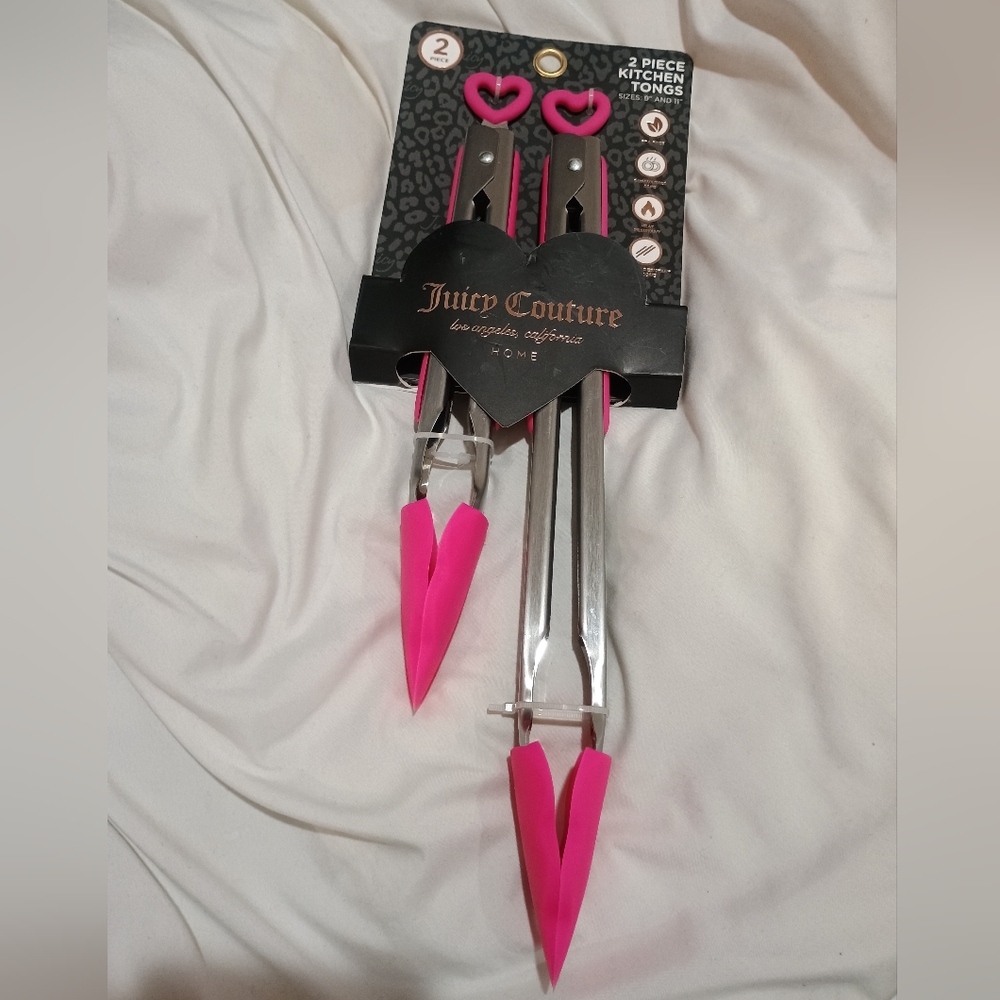 New Juicy Couture Pink and Silver Heart Tongs Set Of 2